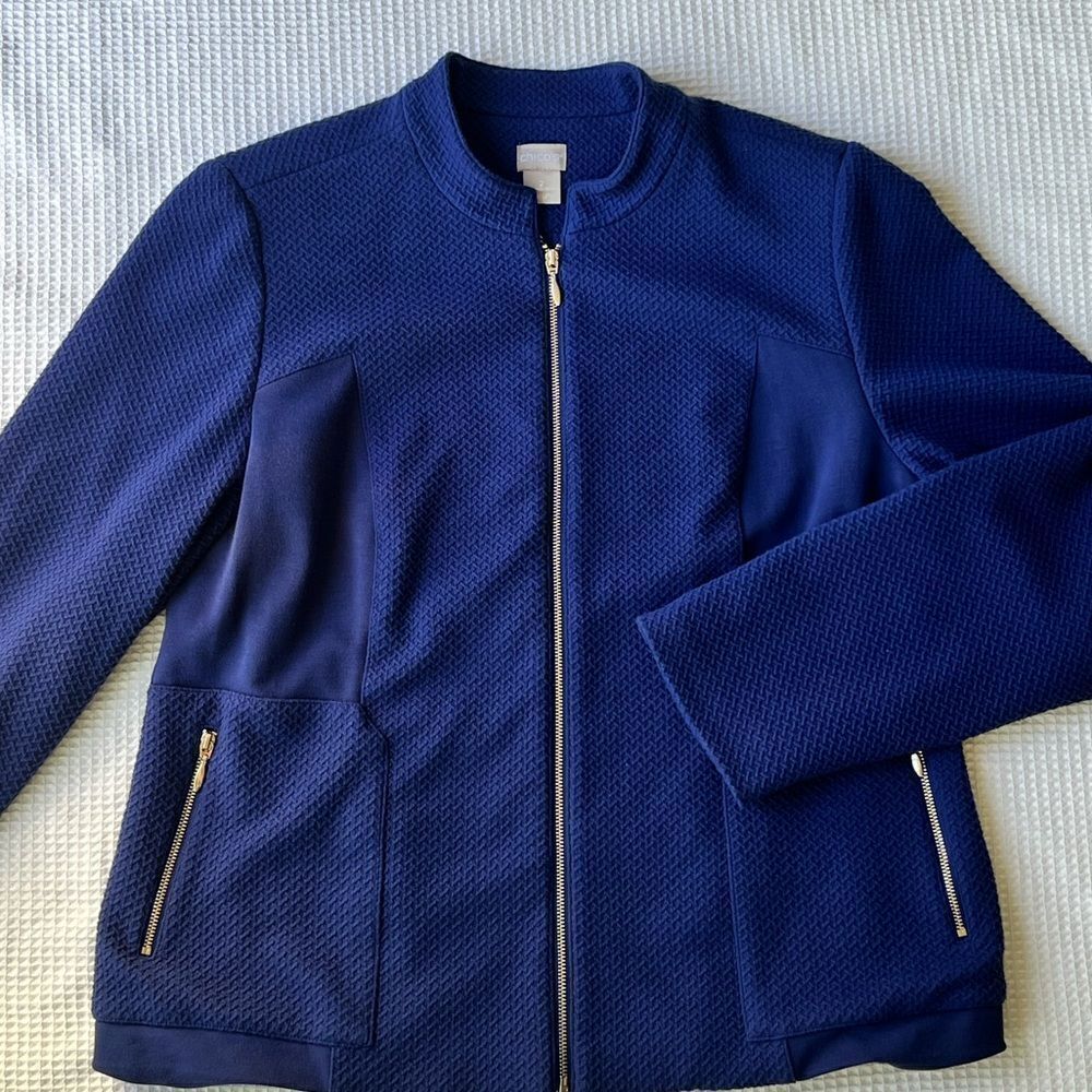 Chico’s Blue Textured Knit Zip Up Lined Jacket Size 2 (women’s 12/14) - Picture 7 of 11